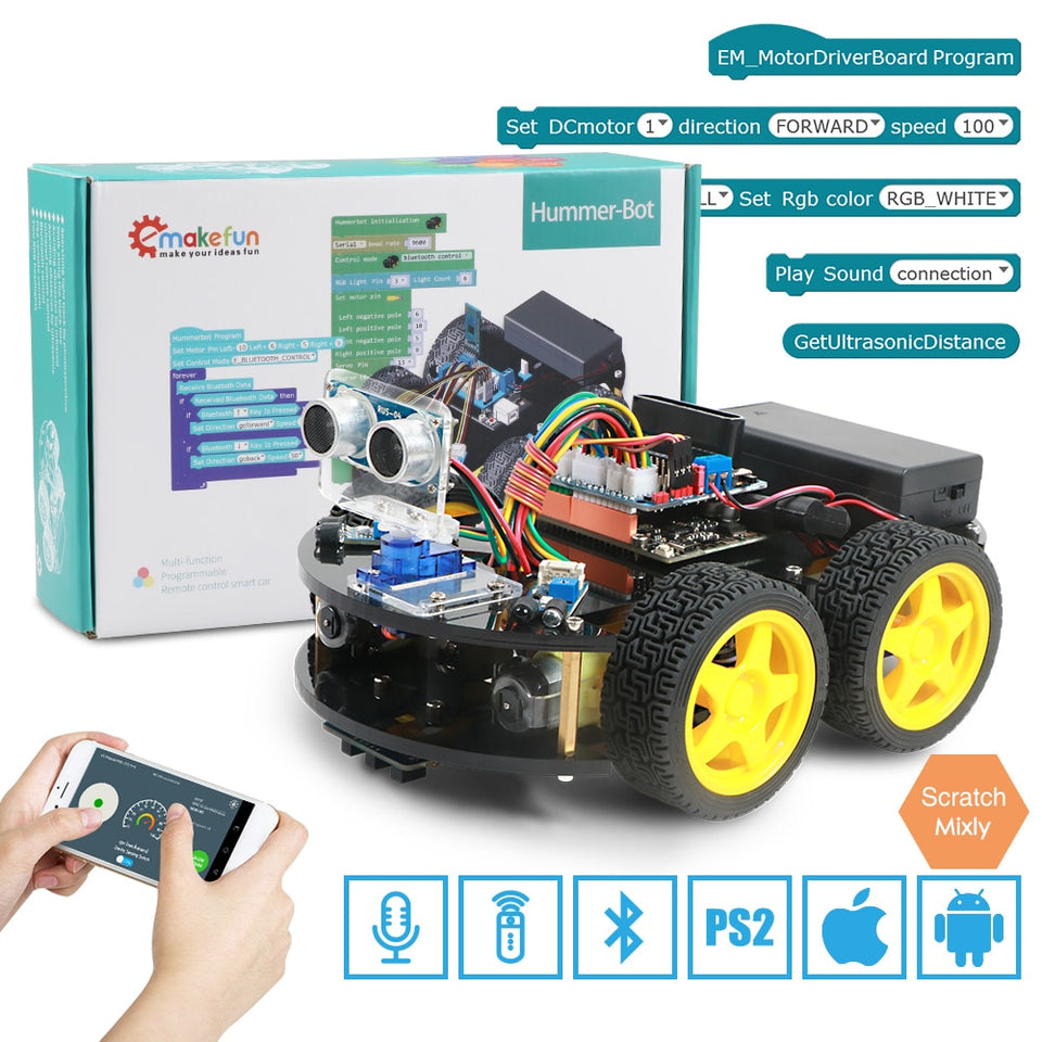 Emakefun For Arduino Robot 4WD Cars APP RC Remote Control Bluetooth Robotics Learning Kit Educational Stem Toys for Children Kid